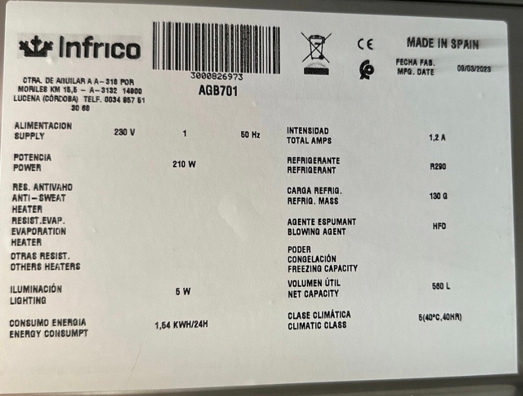 Armoire positive - 560L - 3 GN3/1 - Infrico AGB 701 n°2