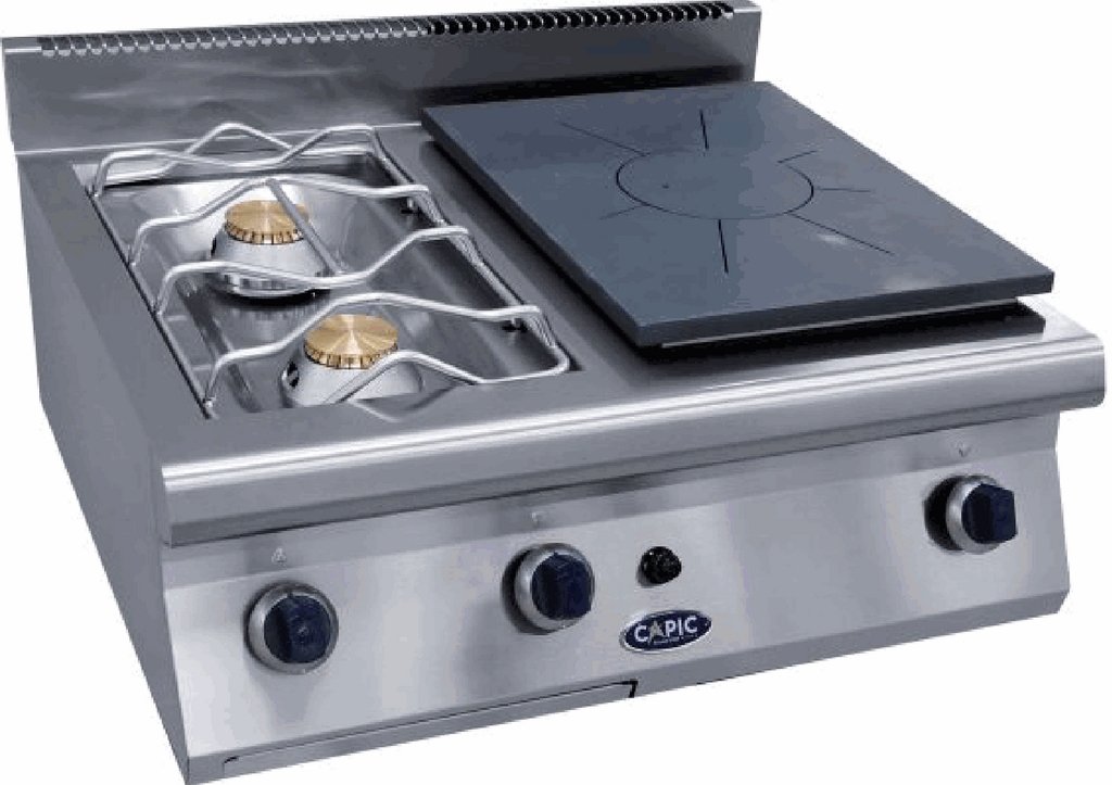 Piano de cuisson à poser - 2 brûleurs et plaque coup de feu gaz - Capic W540112